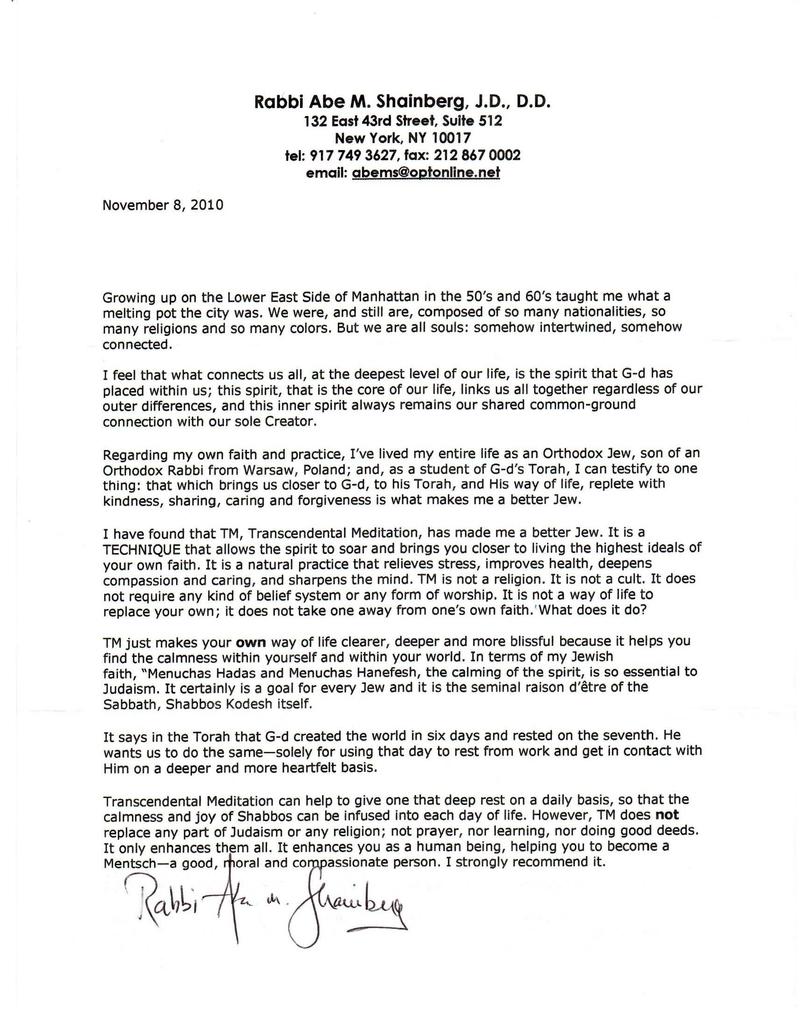 Rabbi Shainberg letter